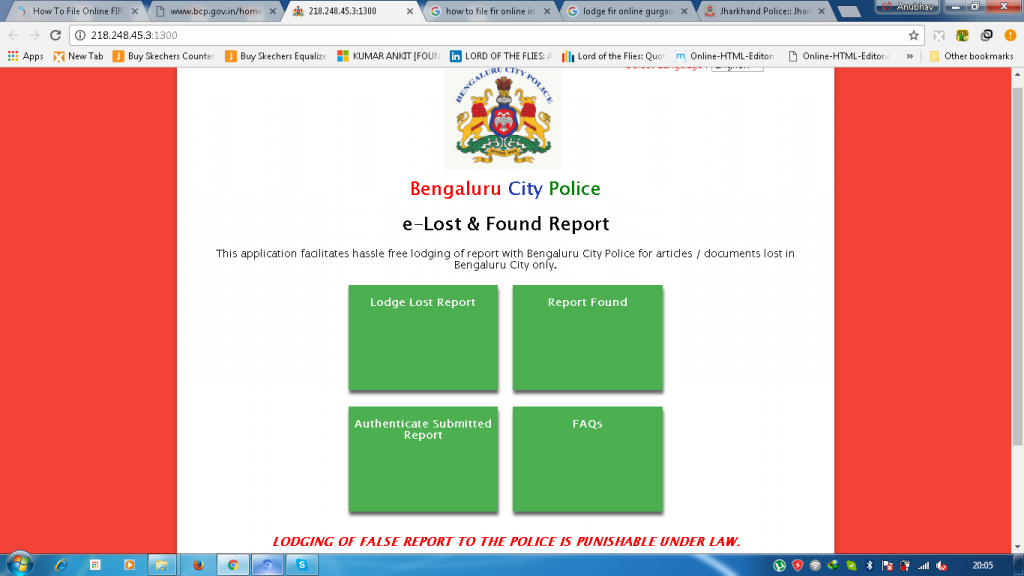 Bangalore police online portal 