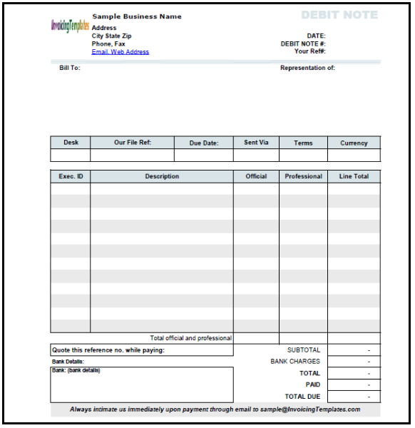 debit note format